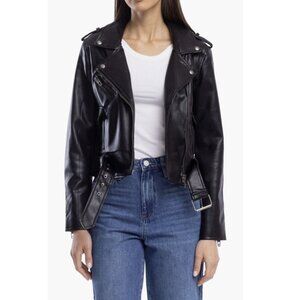 BLANK NYC Faux Vegan Leather Belted Moto Jacket Undercover Black Size Small
